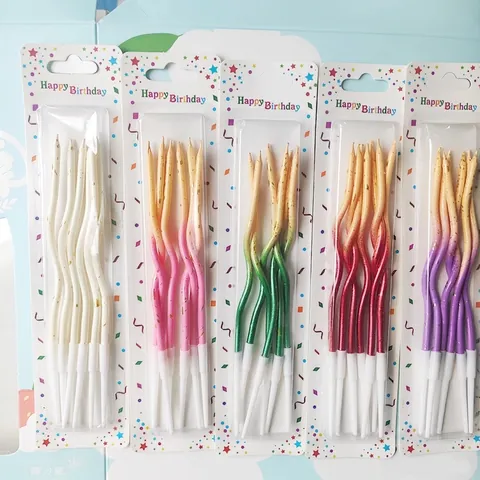 Spiral Curved Birthday Candles Gradient Color Glitter Twisted Cake Candles For Kids Party Cake Decoration Supplies