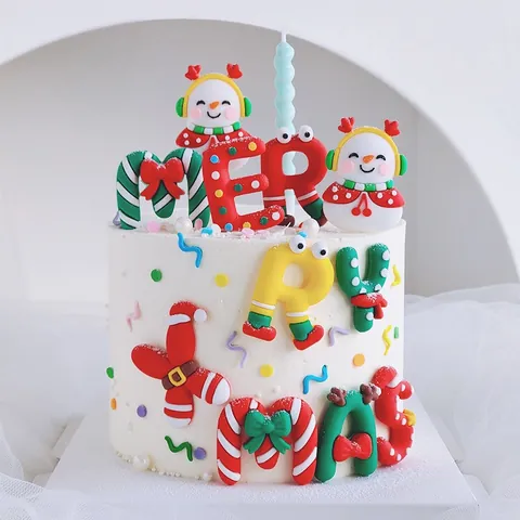 Kit de Décoration de Gâteau de Noël en Caoutchouc Souple Père Noël Bonhomme de Neige Lettres pour Fête de Noël