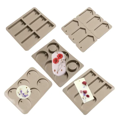 Molde de Silicona DIY de 6 Cavidades para Tabletas de Cera Aromaterapia Yeso Jabón Hecho a Mano Rectangular Diamante Redondo Forma de Llave Herramienta de Horneado Artesanal