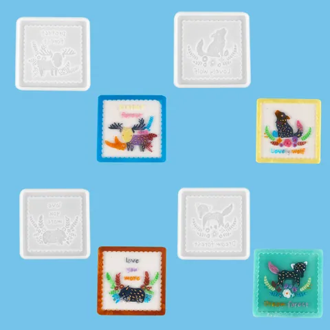 Square Silicone Mold For Resin DIY Coaster Wall Art Decoration Forest Animal Elk Fox Wolf Theme Handcraft Casting Tool