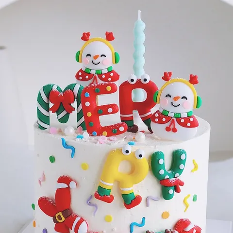 Kit de Décoration de Gâteau de Noël en Caoutchouc Souple Père Noël Bonhomme de Neige Lettres pour Fête de Noël