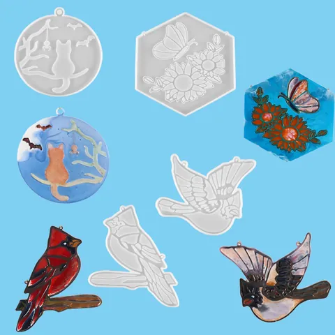 DIY Kristall Epoxidharz Silikonform Katze Schmetterling Sonnenblume Vogel Anhänger Untersetzer Deko Handwerk Schmuck Gießwerkzeug