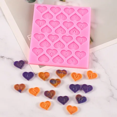Alphabet Herz Silikonform Herz Buchstabe Schokolade Einsatz DIY Kristall Kleber Kuchen Backen Dekoration Form Rosa Grau Kuchenform