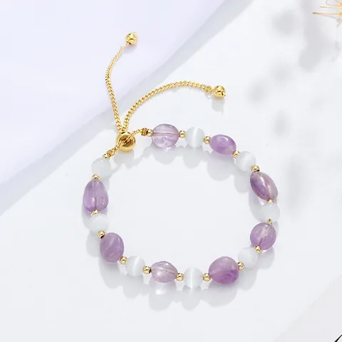 Natürliches Kristall Armband Für Damen Amethyst Rosenquarz Schwarzer Rutilquarz Verstellbares Perlenarmband Schmuck Geschenk