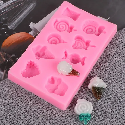 Pink Silicone Cake Molds DIY Plaster Resin Fondant Mould Lollipop Ice Cream Fries Snacks Shape Baking Tools For Kitchen Home Decor