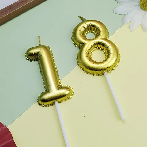 Metallic Colorful Balloon Number Birthday Candle Gradient Pink Gold Blue Numeric Cake Topper For Party Decoration