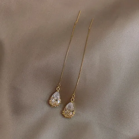 Französisch Romantische Wassertropfen Strass Ohrringe 925 Sterling Silber Stift Legierung Gold Überzogene Ohrlinie Halskette Für Damen Schmuck