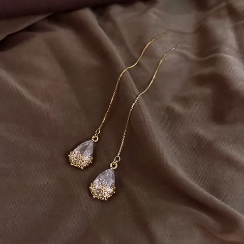 Französisch Romantische Wassertropfen Strass Ohrringe 925 Sterling Silber Stift Legierung Gold Überzogene Ohrlinie Halskette Für Damen Schmuck