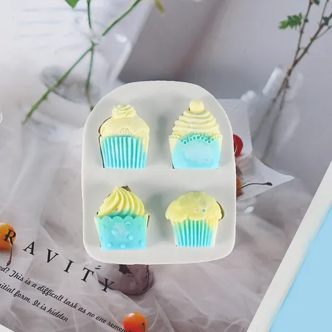 4-Cavity Cupcake Ice Cream Silicone Mold DIY Fondant Chocolate Clay Plaster Drip Glue Baking Mold Modern Minimalist Cake Decorating Tool