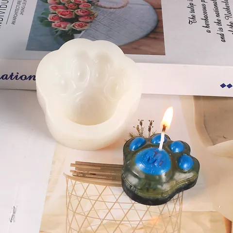 Cat Paw Silicone Mold With Letter M Design For DIY Scented Candle Plaster Mousse Cake Soap Resin Casting Craft Transparent White Mold