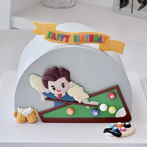 Decoración de Pastel Temática de Billar para el Día del Padre Jugador Masculino Dibujos Animados Jarra de Cerveza Pancarta de Cumpleaños Hombres