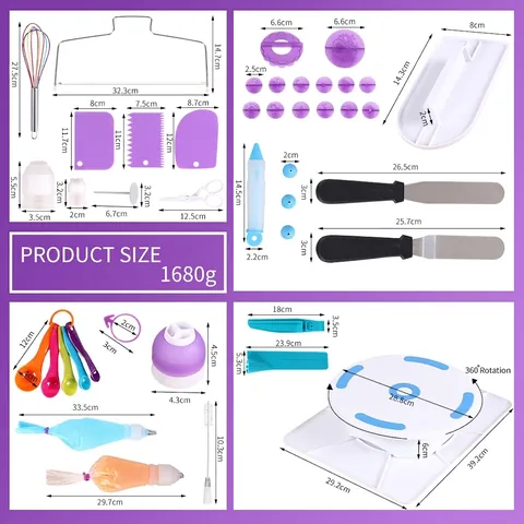 Professional Cake Decorating Kit With Turntable Stainless Steel Piping Nozzles Spatulas Scrapers Baking Supplies DIY Home Baker Tools