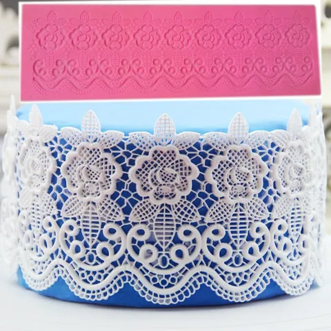 Silicone Fondant Lace Mat Cake Decoration Mold Floral Rose Relief DIY Baking Tool Chocolate Gumpaste Border Decor Mold