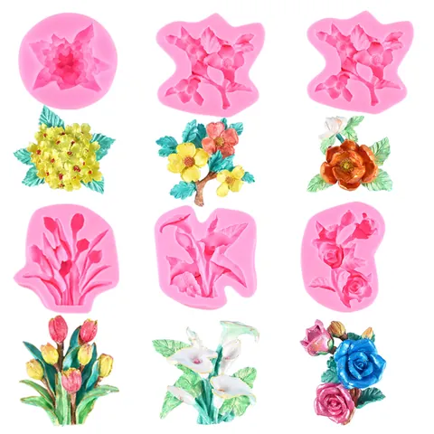 Silicone Flower Mold For DIY Scented Candle Gypsum Aromatherapy Stone Plaster Car Vent Clip Rose Tulip Lily Hydrangea Camellia