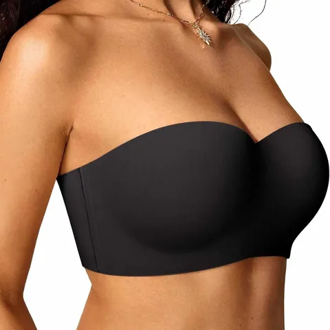 Women Strapless Bra Wireless Push Up Seamless Bandeau Bra With Memory Foam Padding Multiway Non-Slip Invisible Bra Top