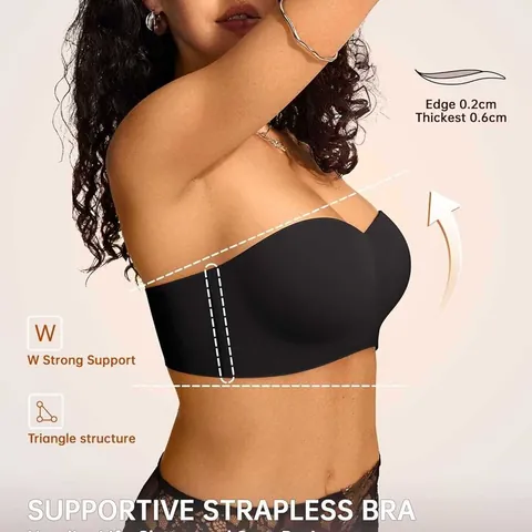 Women Strapless Bra Wireless Push Up Seamless Bandeau Bra With Memory Foam Padding Multiway Non-Slip Invisible Bra Top