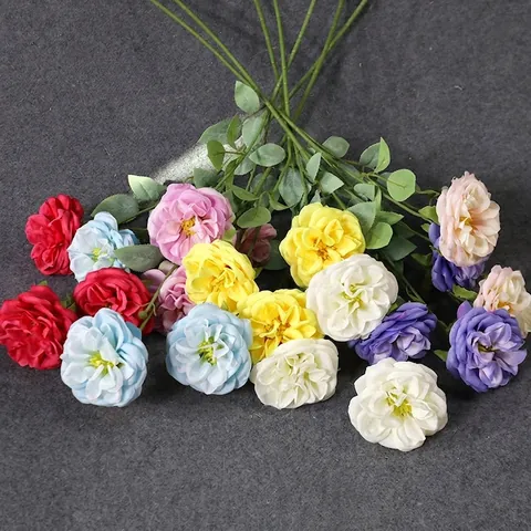 Rosa di Seta Artificiale a Tre Teste Gambo Lungo Faux Austin Rose per Celebrazione di Matrimonio Festa Decorazione Domestica Composizione Floreale Materiale Floreale