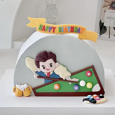 Decoración de Pastel Temática de Billar para el Día del Padre Jugador Masculino Dibujos Animados Jarra de Cerveza Pancarta de Cumpleaños Hombres