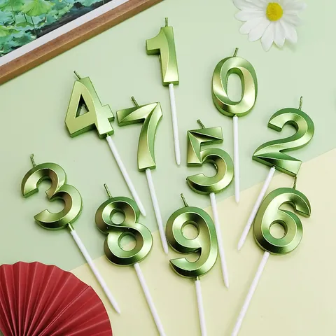 Vela de Cumpleaños con Número Verde Metálico 0-9 Decoración de Pasteles Vela Numérica de Parafina para Fiesta Aniversario Celebración