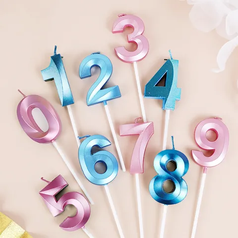 Velas de Cumpleaños con Números Facetados 3D en Oro Metálico para Decoración de Pasteles Velas con Números Digitales Dorados 0-9