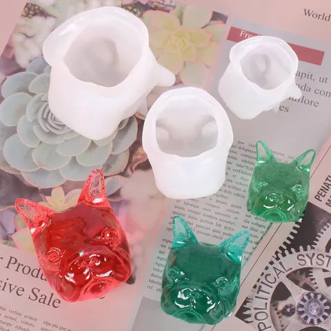 3D French Bulldog Silicone Mold For DIY Crystal Epoxy Resin Plaster Car Aromatherapy Ornament High Gloss Mirror Dog Head Craft Mold