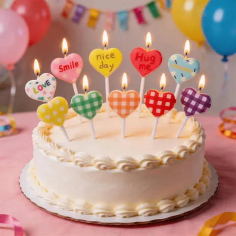 Gingham Heart Shaped Birthday Candles With Letter Print For Cake Decoration Party Wedding Valentine Day Paraffin Wax Candles