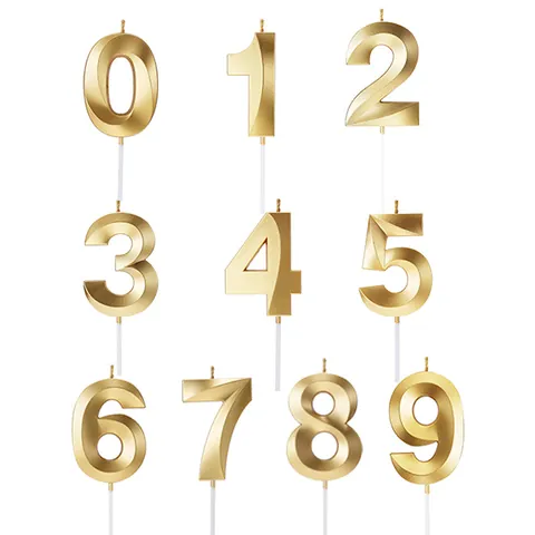 Velas de Cumpleaños con Números Facetados 3D en Oro Metálico para Decoración de Pasteles Velas con Números Digitales Dorados 0-9