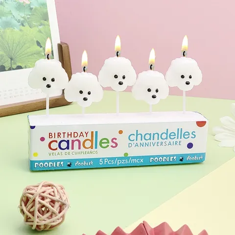 Creative Puppy Birthday Candles Cartoon Poodle Dog Shape Cake Toppers Decorative Paraffin Wax Candles For Kids Party Baking