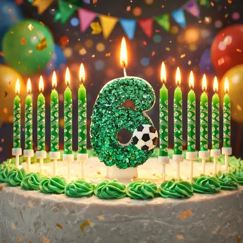 Green Glitter Soccer Birthday Number Candles Sports Theme Football Paraffin Wax Cake Decoration For Boys Kids Birthday Party