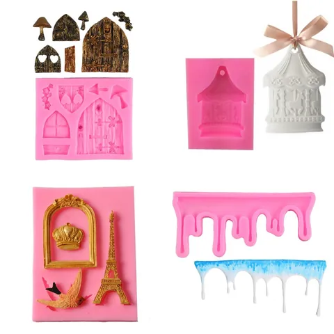 European Fairy Tale Door Window Mushroom Silicone Cake Mold Carousel Crown Water Drop Baking Plaster DIY Craft Tool