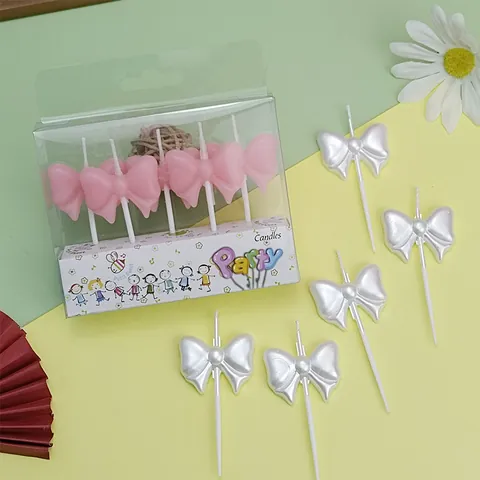 Pearlescent Bowknot Birthday Candles Paraffin Wax Bow Cake Topper Decoration For Fairy Party Princess Birthday Bakery Supply