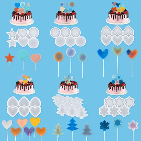 Silicone Lollipop Mold Christmas Tree Heart Star Round Shapes Chocolate Fondant Mold DIY Baking Tray Cake Decorating Tools