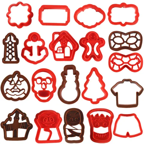 Juego de Moldes de Plástico para Galletas DIY Sirena Ángel Fantasma Halloween Calabaza Árbol de Navidad Herramientas de Panadería