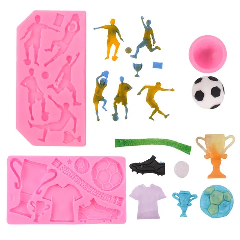 Stampo in Silicone a Tema Calcio Calciatore Trofeo Divisa Scarpa Fondente Cioccolato Stampo Decorazione Torte Strumento Cottura