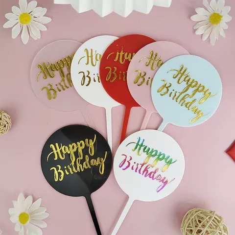 Decoración de Pastel Happy Birthday de Plástico Forma Redonda Hexágono Corazón Estrella Accesorios de Repostería Suministros de Fiesta para Cumpleaños