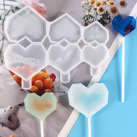 Silicone Lollipop Mold DIY Chocolate Plugin Heart Round Diamond Shapes Cake Decorating Mold Cheese Stick Epoxy Resin Craft Tool