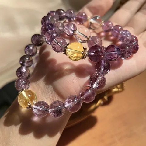 Natural Amethyst Citrine Beaded Bracelet Handmade Lavender Purple Crystal Success Pixiu Bowknot New Chinese Style Jewelry Unisex