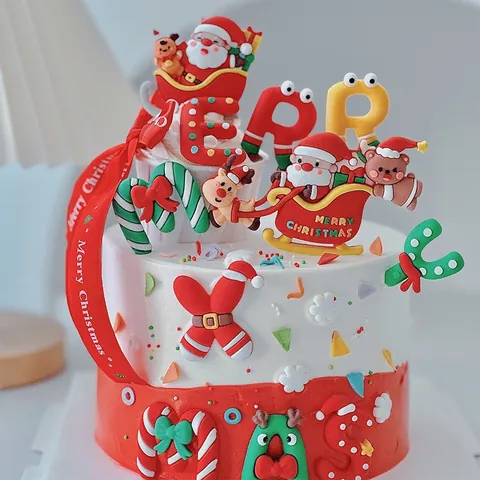 Merry Christmas Cake Toppers Άγιος Βασίλης Τάρανδος Μαλακά Στολίδια PVC Για Εορταστικές Διακοσμήσεις Πάρτι Ζαχαροπλαστικής Χριστουγεννιάτικα Επιδόρπια