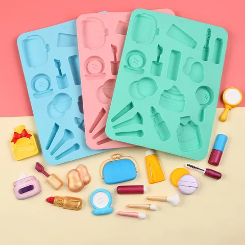 Molde de Silicona con Tema Cosmético 3D para Fondant DIY Chocolate Pastelería Herramientas de Decoración de Pasteles
