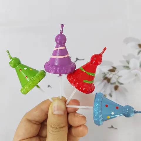4 Pcs Multicolor Party Hat Birthday Candles Set Creative Mini Hat Cake Paraffin Candles For Birthday Party Celebration Cake Decorations