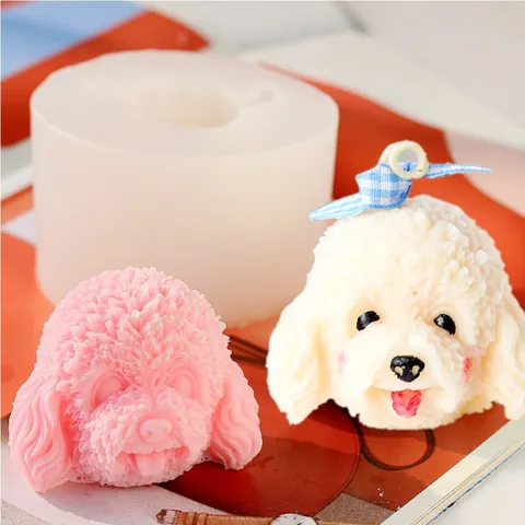 Teddy Dog Head Silicone Mold For DIY Aromatherapy Candle Gypsum Chocolate Soap Making Cute Animal Shape 3D Squishy Crafting Tools Ornaments