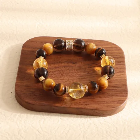 Natural Yellow Tower Crystal Tiger Eye Beaded Bracelet For Women Fashion Alloy Rhinestone Spacers Ethnic Style Handmade Jewelry Gift