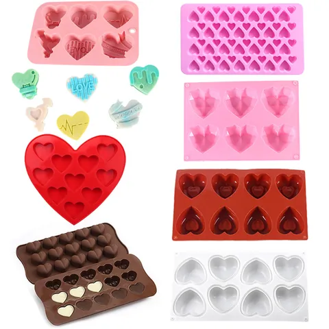 Heart Shape Silicone Chocolate Mold 3D Diamond Love Pattern Baking Tools DIY Handmade Soap Jelly Ice Cube Tray For Valentine's Day Cake Decoration