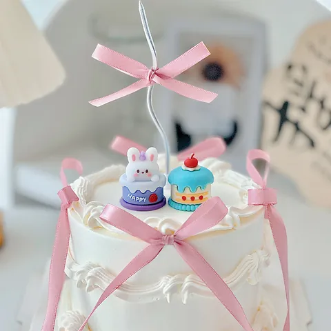 Cute 3D Cartoon Soft Rubber Cake Ornaments Bunny And Cherry Designs Cake Topper For Birthday Party Bakery Decorations