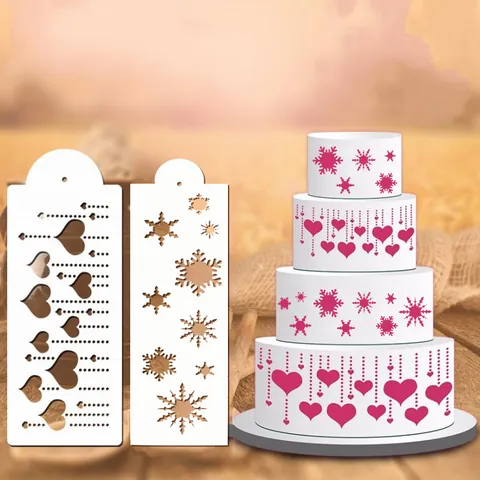 Stampo per Stencil per Torte in Plastica Strumento Decorativo Fai-da-te Modello a Cuore Fiore Fiocco di Neve Traforato per Dessert Matrimonio