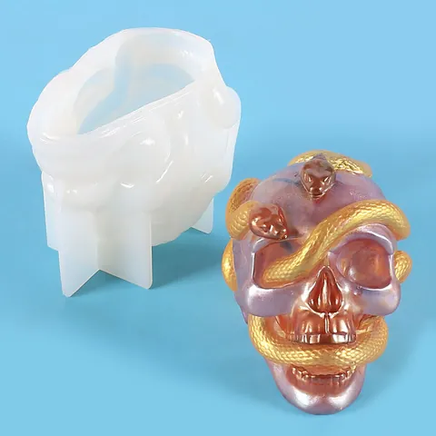 DIY Totenkopf Mit Zwillingsschlangen Silikonform Für Kristall-Epoxidharz-Guss Gotisches Schreibtisch-Ornament Handgefertigtes Bastelwerkzeug