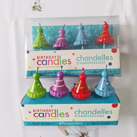 4 Pcs Multicolor Party Hat Birthday Candles Set Creative Mini Hat Cake Paraffin Candles For Birthday Party Celebration Cake Decorations