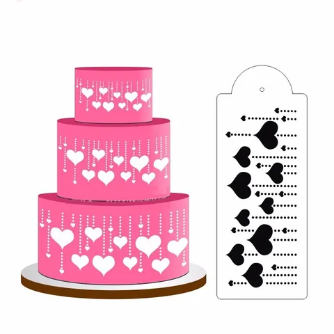 Stampo per Stencil per Torte in Plastica Strumento Decorativo Fai-da-te Modello a Cuore Fiore Fiocco di Neve Traforato per Dessert Matrimonio