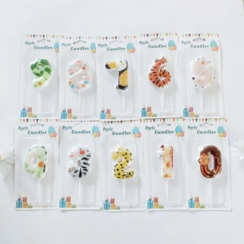 Cartoon Animal Number Birthday Candles Paraffin Wax Giraffe Tiger Zebra Pattern Cake Topper For Kids Party Decoration