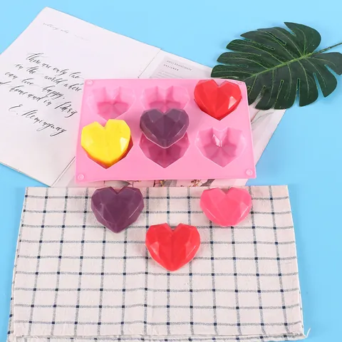Heart Shape Silicone Chocolate Mold 3D Diamond Love Pattern Baking Tools DIY Handmade Soap Jelly Ice Cube Tray For Valentine's Day Cake Decoration